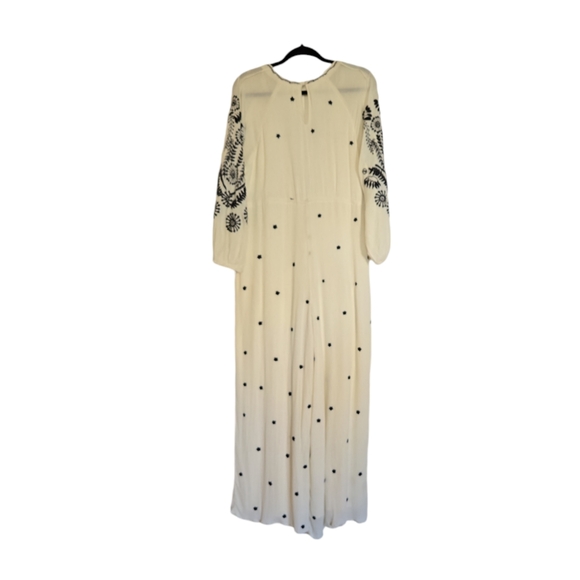 Free People Women's Embroidered Wide Leg Jumpsuit Ivory 3/4 Sleeves Size Small - Picture 8 of 16